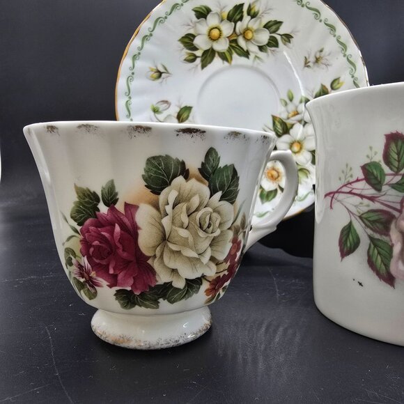 Vintage Duchess Queens Rosina Eclectic White Rose China Floral Tea Set JJ4096 - Picture 2 of 5